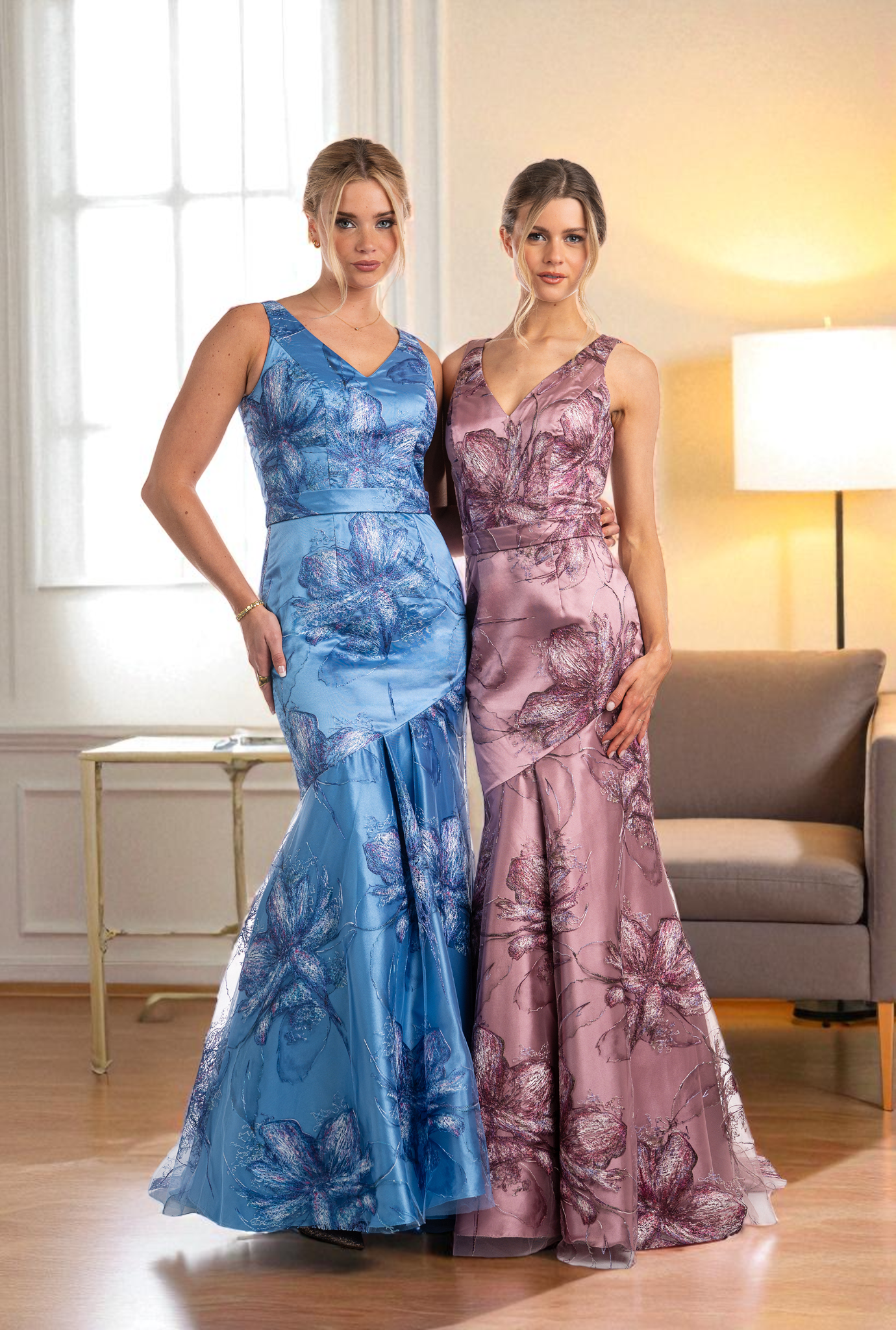dress for evening summer wedding Long Glitter-Print Prom Dress with Lace-Up Back Dusty Blue / XLarge main image 1